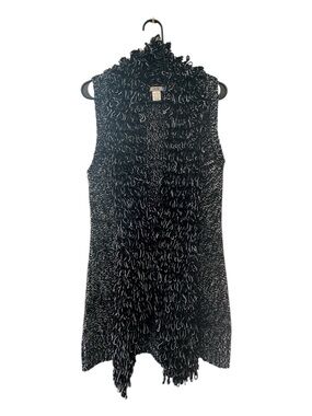 Vintage Y2K Era Cache Black & White Loop-Trim Fuzzy Knit Vest Size Medium